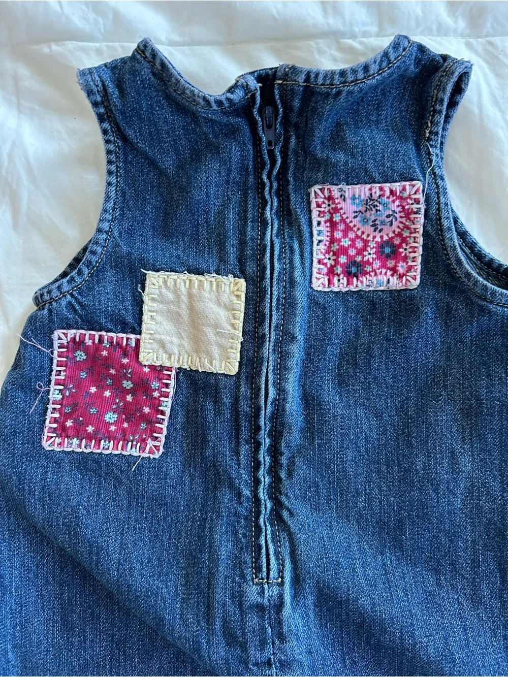 Vintage GAP Toddler Denim Dress with Pink Embroidered Patches